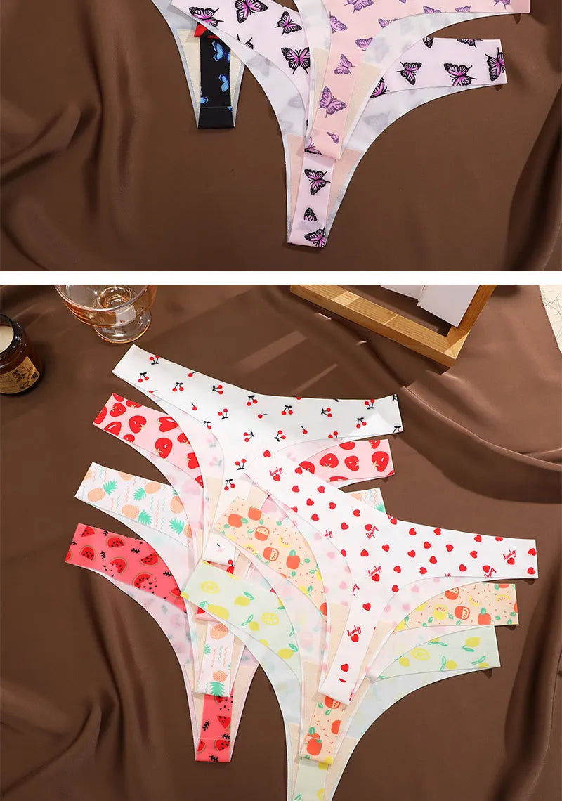 7 Pack Ice Silk G-String Thong Women's Seamless Panties Low Waist Print Underwear Lingerie - The Clothing Company Sydney