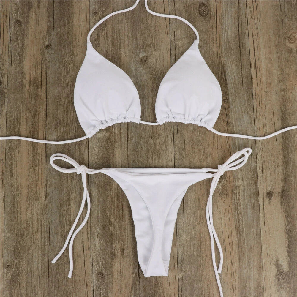 Women's Thong Bikini Set Side Halter Tie Swimsuit Ladies Split Strap Adjustable Bandage Style Brazilian Swimwear Beachwear The Clothing Company Sydney