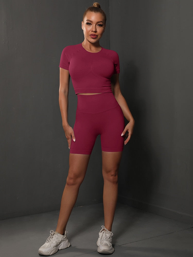 2 Piece Seamless Yoga Set Gym Sportswear Sport Top and High Waist Short Suit Fitness Workout Butt Lifting Short Tight Suit The Clothing Company Sydney