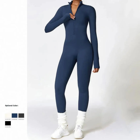 Women's One-piece Yoga Pants Short/Long-sleeved Warm ski Overalls Outerwear High Elastic Cycling Bodybuilding Bodysuit - The Clothing Company Sydney