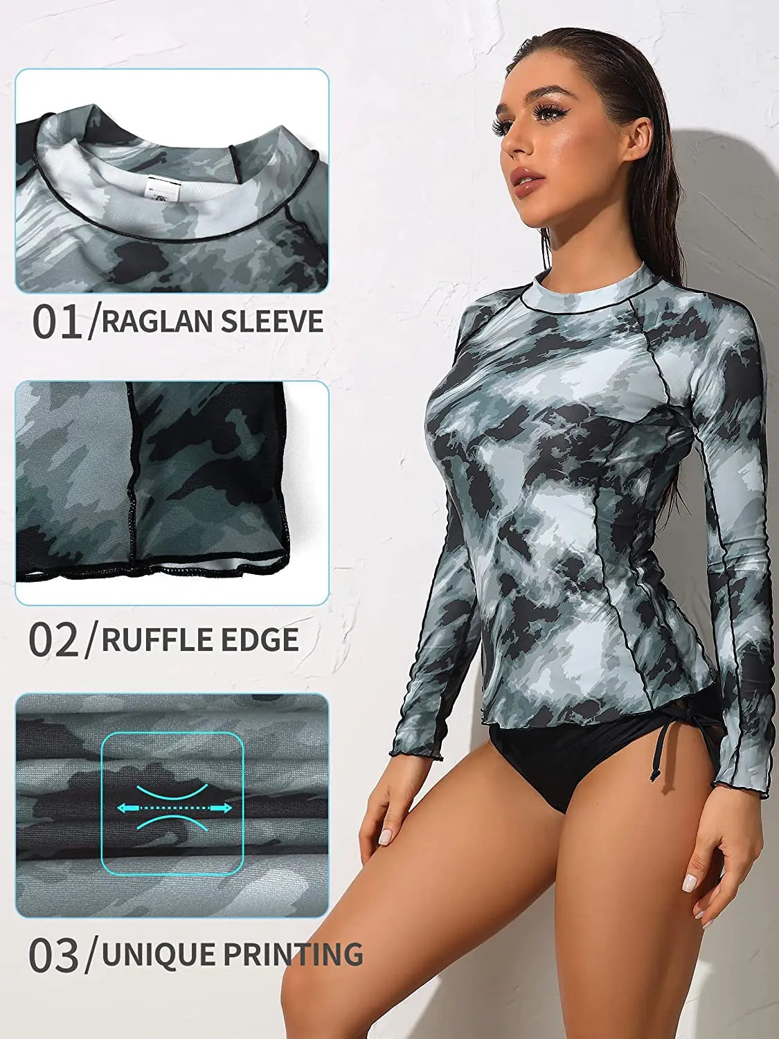 Women's Long Sleeve Rash Guard Shirts Swimwear Rash Guard Top Surf Top Tie Dye Printing Close-fitting Shirt UPF 50+ Top The Clothing Company Sydney