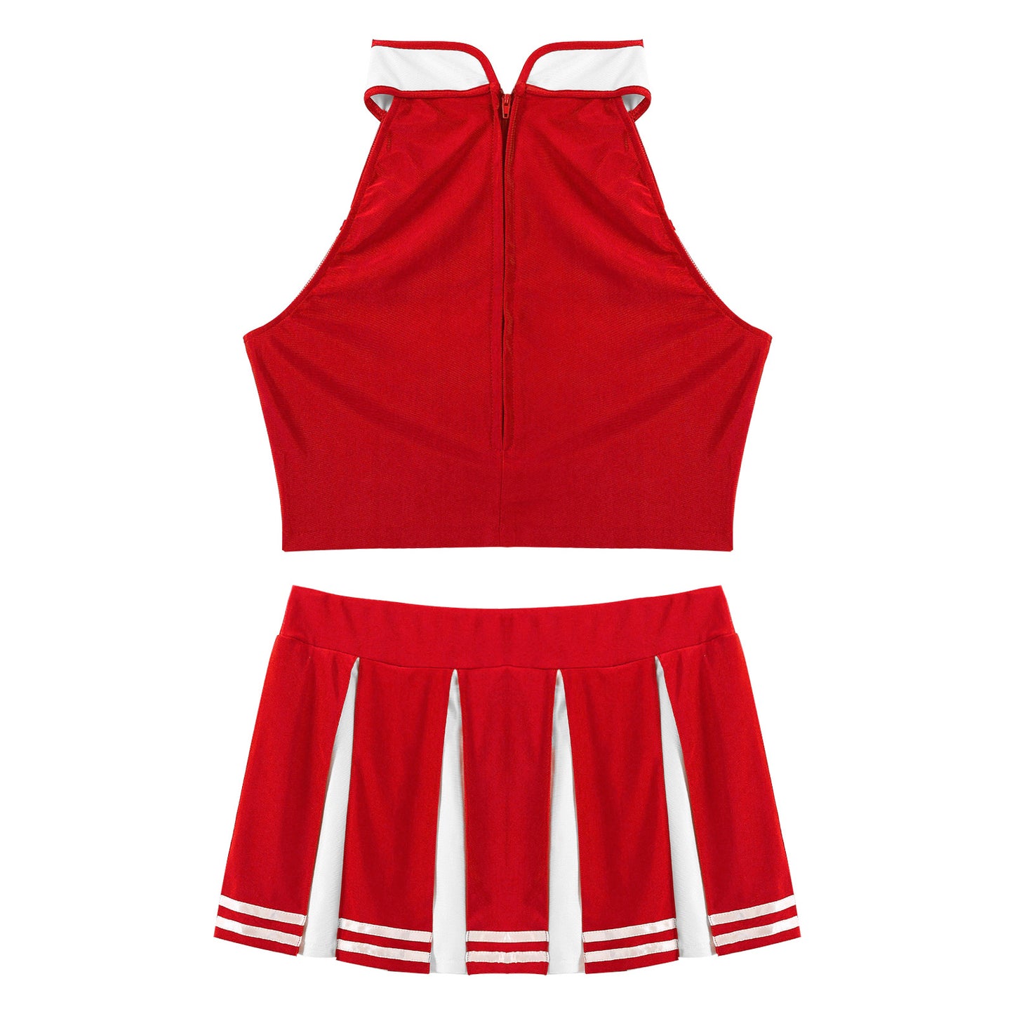 Women's Cheerleading Costume Uniform Carnival Cosplay Outfit Stand Collar Sleeveless Crop Top with Mini Pleated Skirt