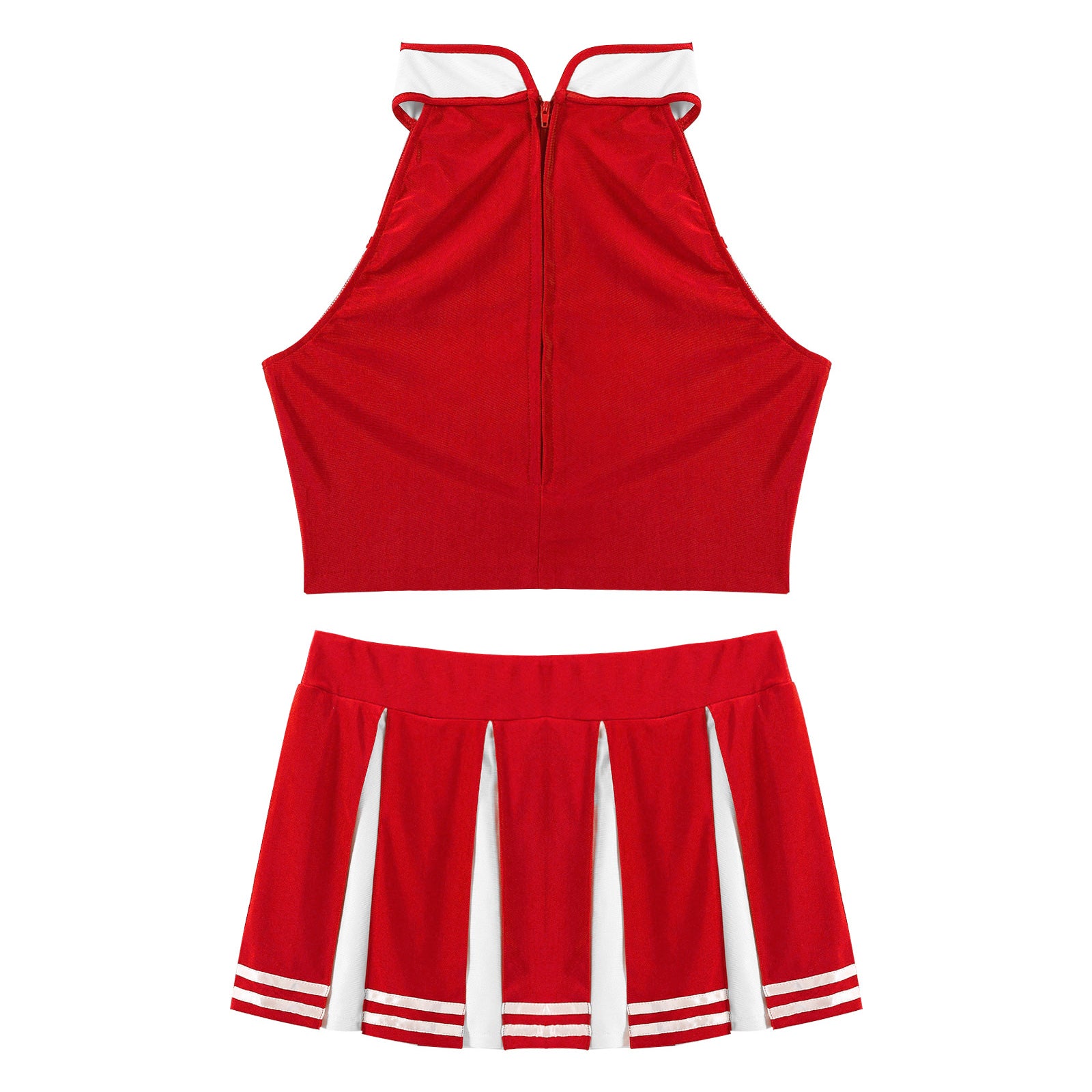 Women's Cheerleading Costume Uniform Carnival Cosplay Outfit Stand Collar Sleeveless Crop Top with Mini Pleated Skirt - The Clothing Company Sydney