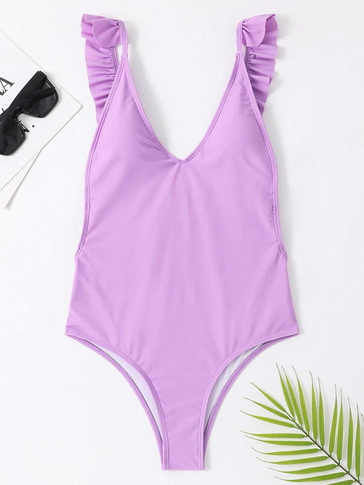 High Cut Ruffled Female Swimwear One Piece Swimsuit Women Backless Monokini Bather Bathing suit Swim Bodysuit The Clothing Company Sydney