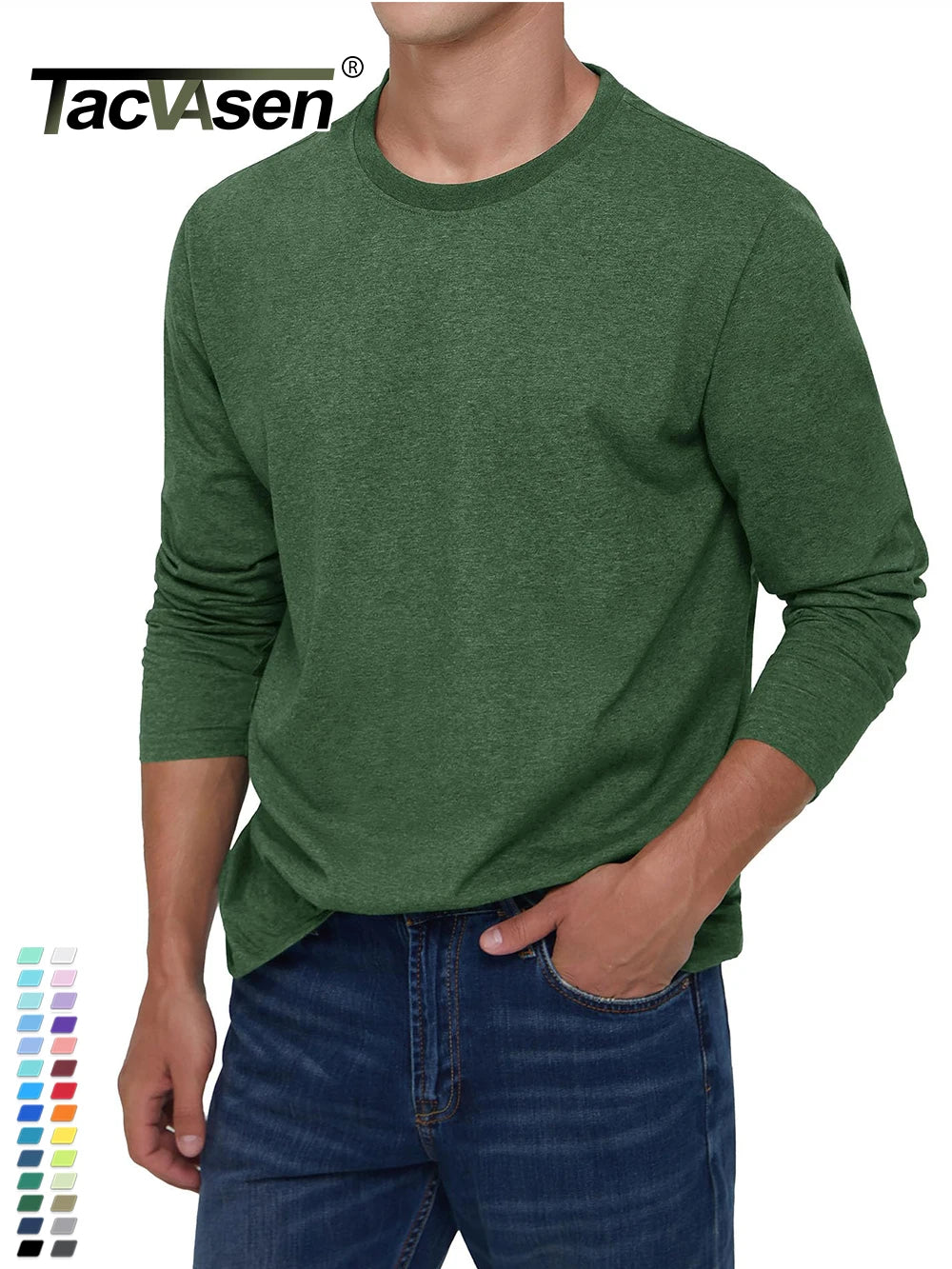 Long Sleeve Cotton T-shirt Mens Breathable Moisture Absorbing Casual T-shirt Spring Pullover Crew Neck Basic Tee Top The Clothing Company Sydney