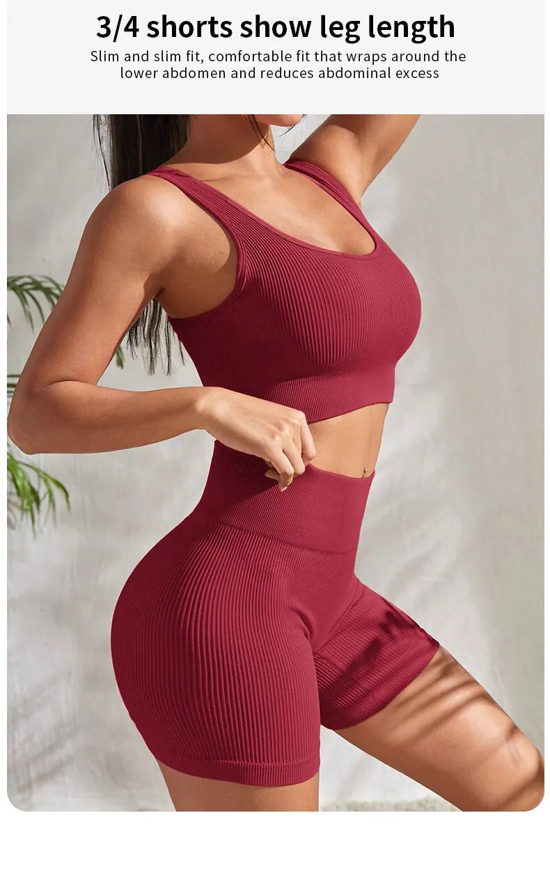 2 Piece Seamless Ribbed Yoga Sets Workout Sets Gym Suits Ribbed Crop Tank High Waist Shorts Outfits Fitness Running Matching Outfit The Clothing Company Sydney