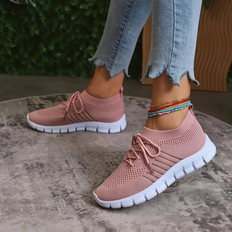 Mesh Breathable Soft Sole Sneakers Lightweight Non-Slip Running Walking Casual Lace Up Flats Shoes - The Clothing Company Sydney