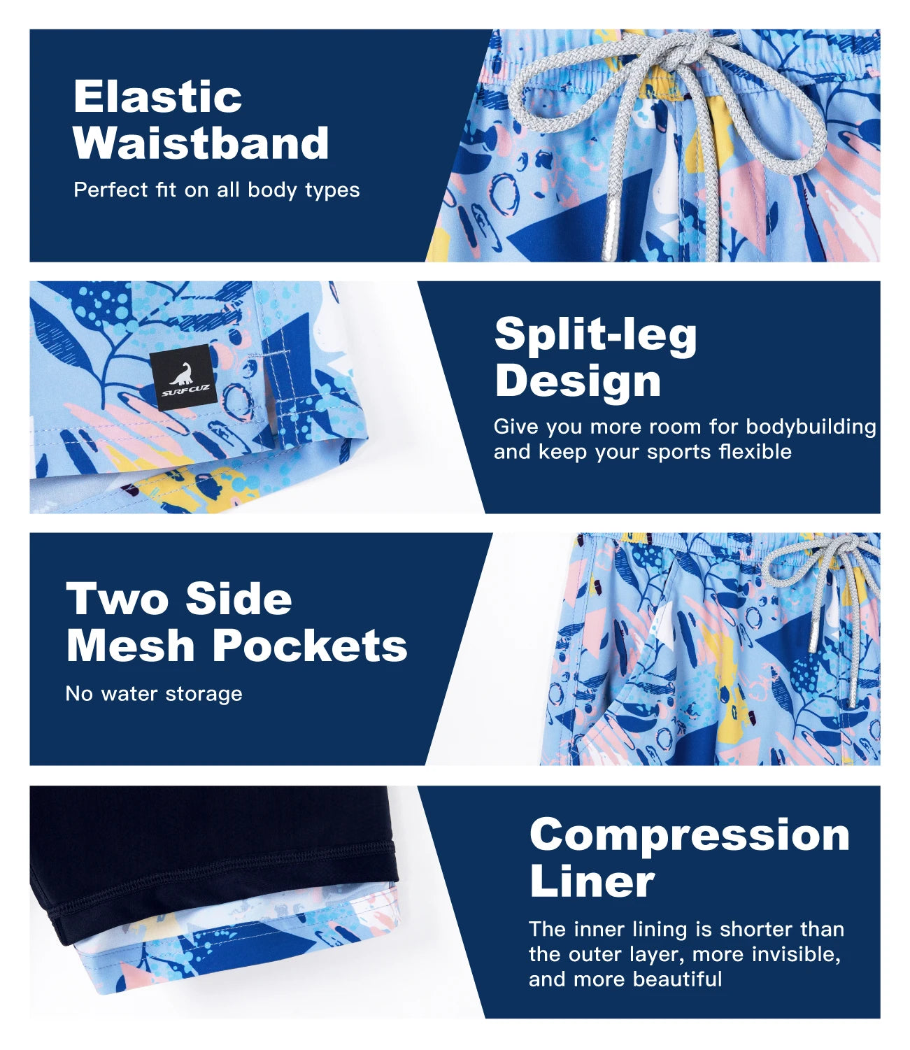 Mens Swimming Trunks with Compression Liner Stretch Swimwear 2 in 1 Quick Dry Running Gym Swim Shorts Board Shorts - The Clothing Company Sydney