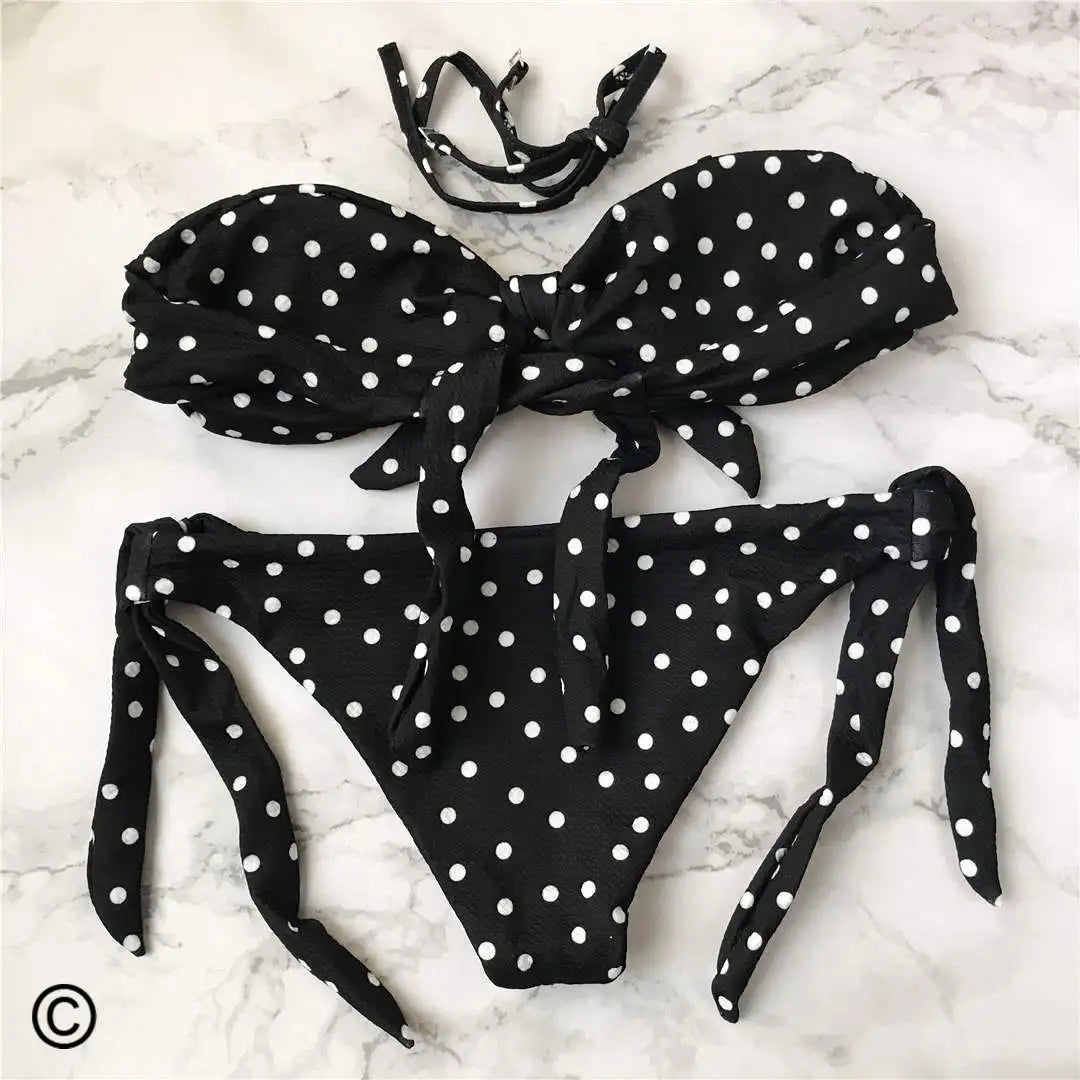 Polka Dot Knotted Bandeau Brazilian Bikini Women Swimwear Female Swimsuit Two-pieces Bikini set Bather Bathing Suit - The Clothing Company Sydney