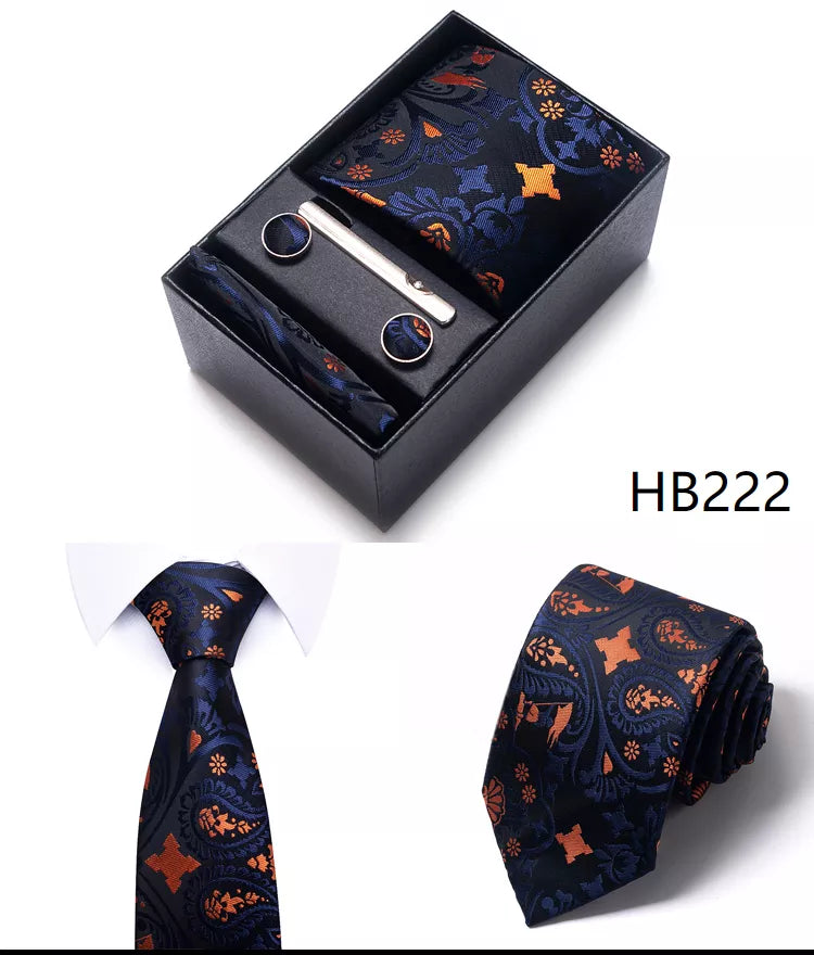 4 Piece Tie Handkerchief Cufflink Set For Men Necktie Holiday Gift Box Blue Gold Suit Accessories Slim Wedding Set The Clothing Company Sydney