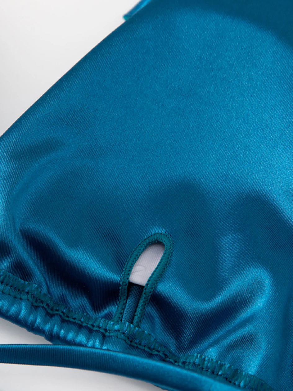 Metallic Halter Triangle Swimsuit Women Swimwear Bathing Suits Brazilian Thong Micro Bikinis Set Beach Wear - The Clothing Company Sydney