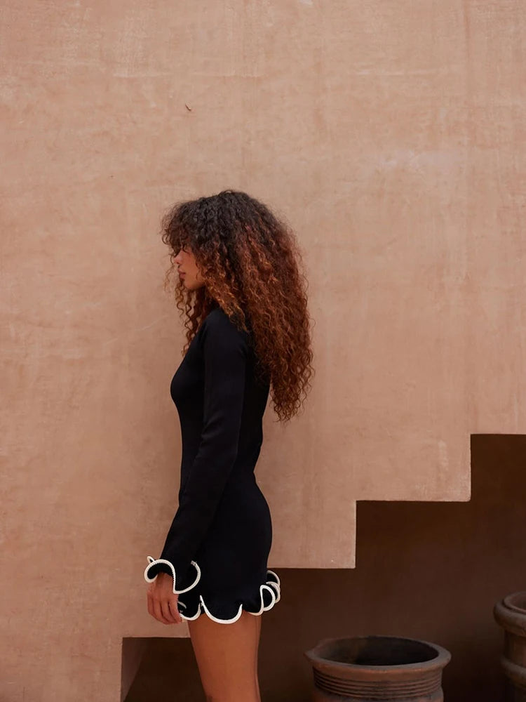 Autumn Knitted Mini Contrast Color Slim Sweater Dress Elegant Party  Long Sleeve Dress - The Clothing Company Sydney