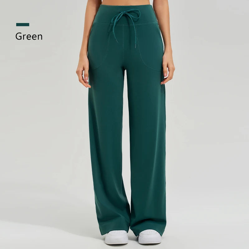 Women's High Waist Yoga Pants Gym Loose Running Yoga Pants Double Side Brushed with Pockets Pants Ties The Clothing Company Sydney
