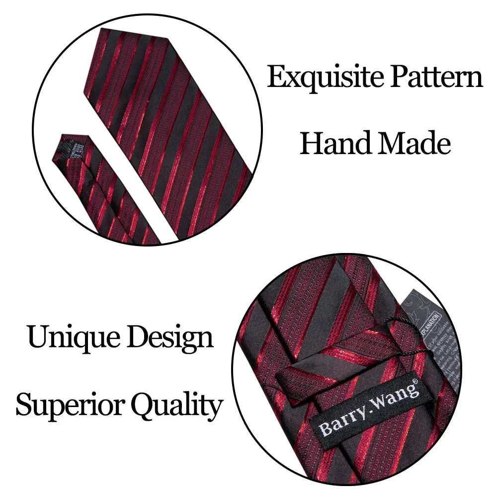 Men's Business Red Striped Silk Tie Hanky Cufflinks Wedding Party Casual Necktie Set - The Clothing Company Sydney
