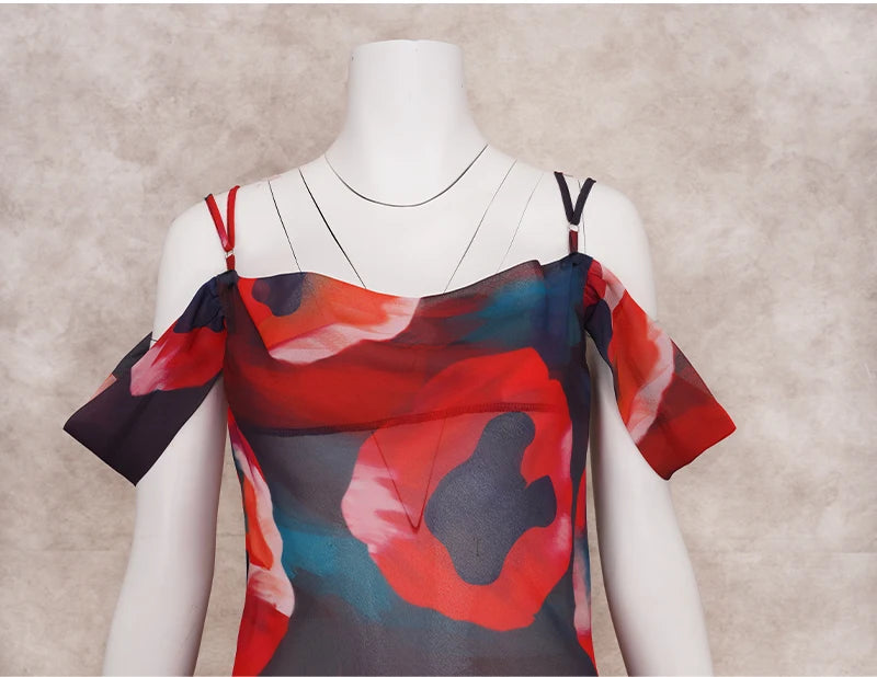 Spaghetti Strap Cold Shoulder Vacation Print Boho Dress Tunic Women Summer Clothes Beach Wear Swim Suit Cover Up Dress The Clothing Company Sydney