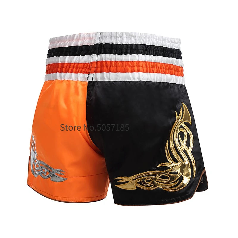 Muay Thai Shorts Men's Women's Boxing Shorts Child Embroidery Satin Kickboxing Pants Combat Grappling Cage Fighting MMA Shorts - The Clothing Company Sydney