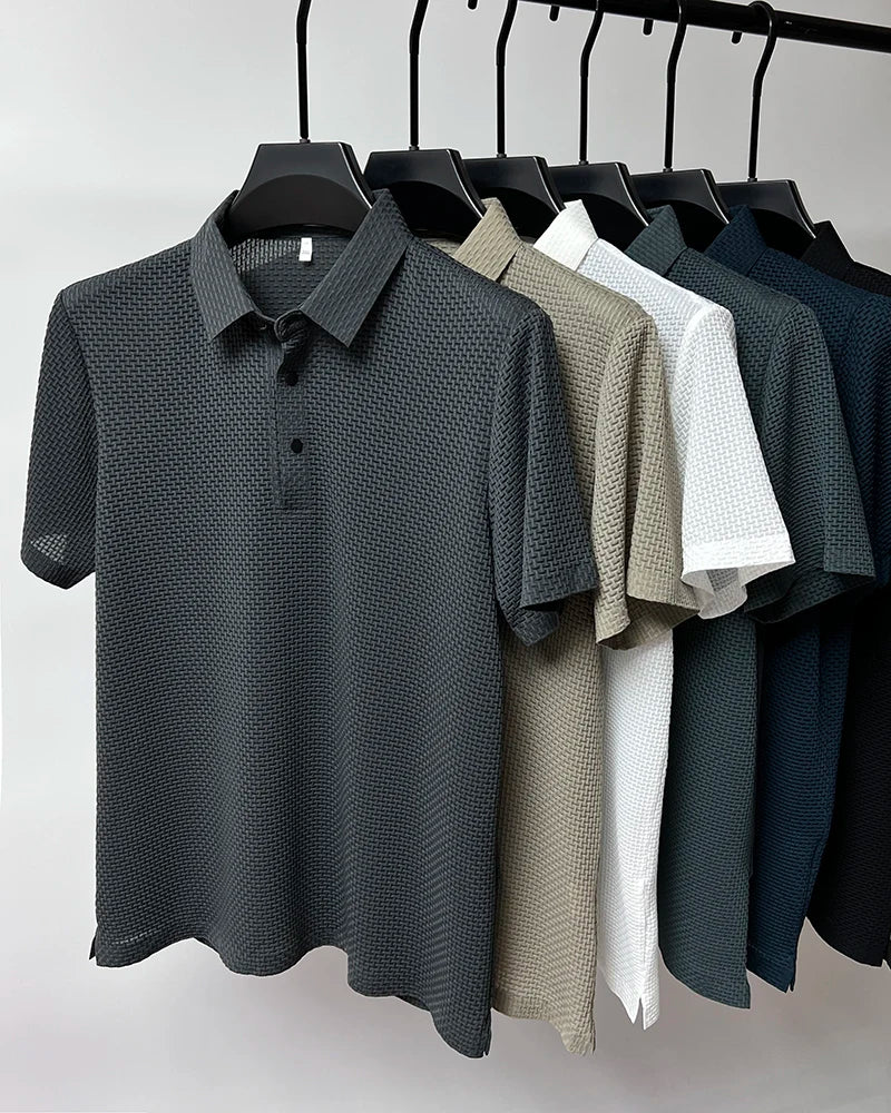 Summer Men's Lop-up Hollow Short-sleeved Polo Shirt Ice Silk Breathable Business Fashion T-Shirt Male Top The Clothing Company Sydney