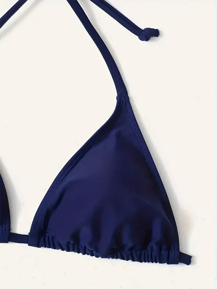 2 Piece Swimwear Thong Bikini Set Navy Blue Swimsuits Womens Bathing Suits Bikinis Triangle Bandage Female Beachwear - The Clothing Company Sydney