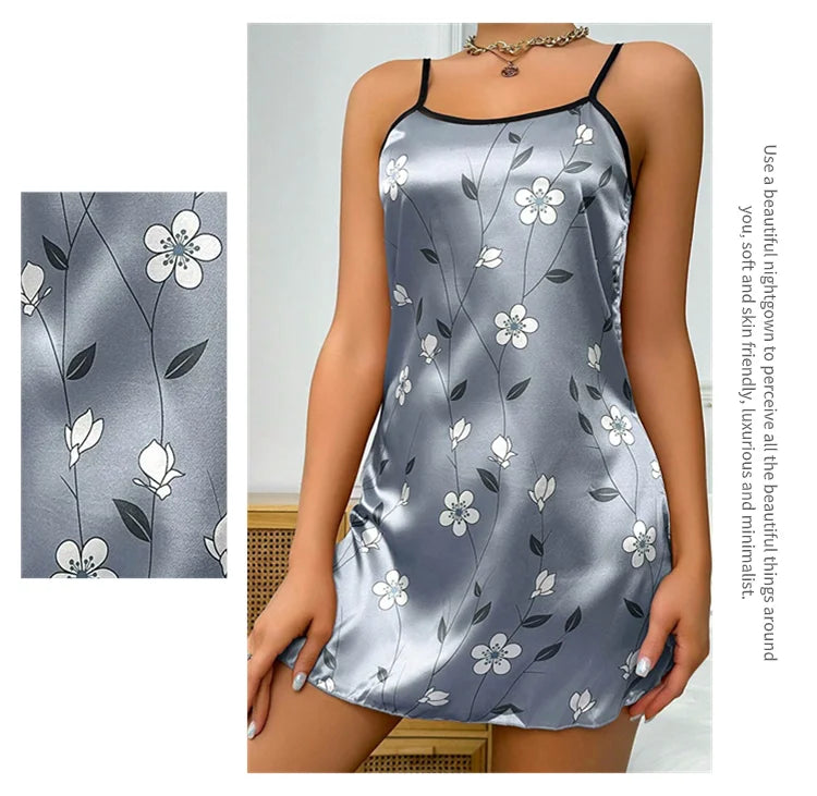 Women's Nightgown Satin Floral Print Spaghetti Strap Sleepwear Dress Luxurious Satin Slip Nightdress The Clothing Company Sydney