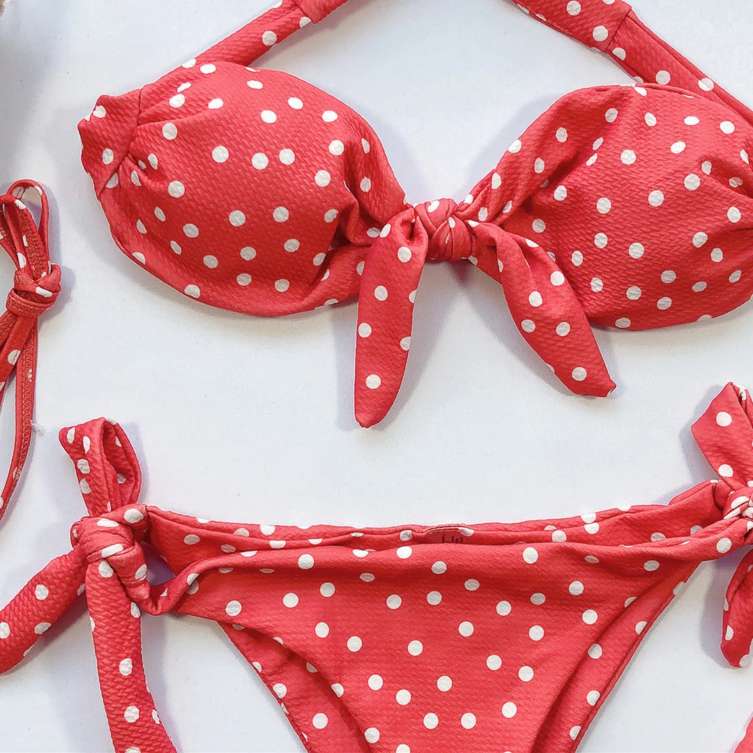 Polka Dot Knotted Bandeau Brazilian Bikini Women Swimwear Female Swimsuit Two-pieces Bikini set Bather Bathing Suit - The Clothing Company Sydney