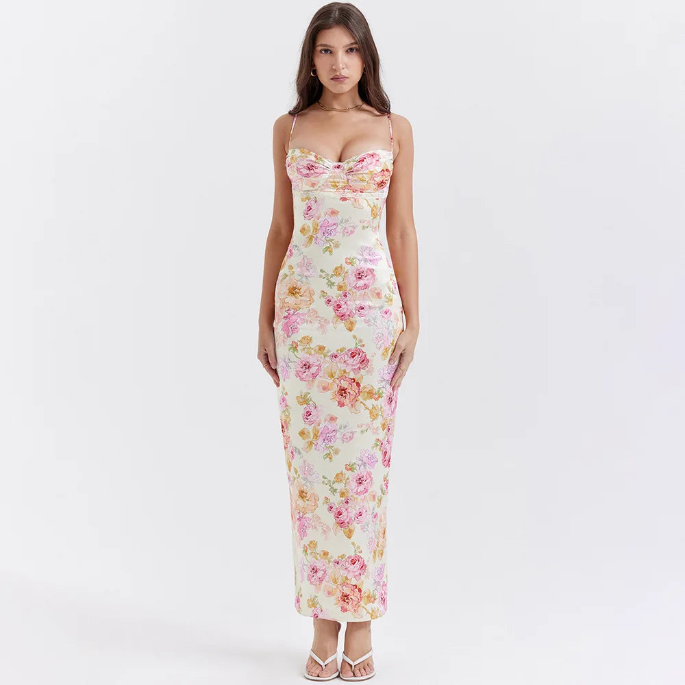 Summer Spaghetti Strap Floral Print Party Dresses Elegant Maxi Bodycon Wedding Guest Holiday Dress The Clothing Company Sydney