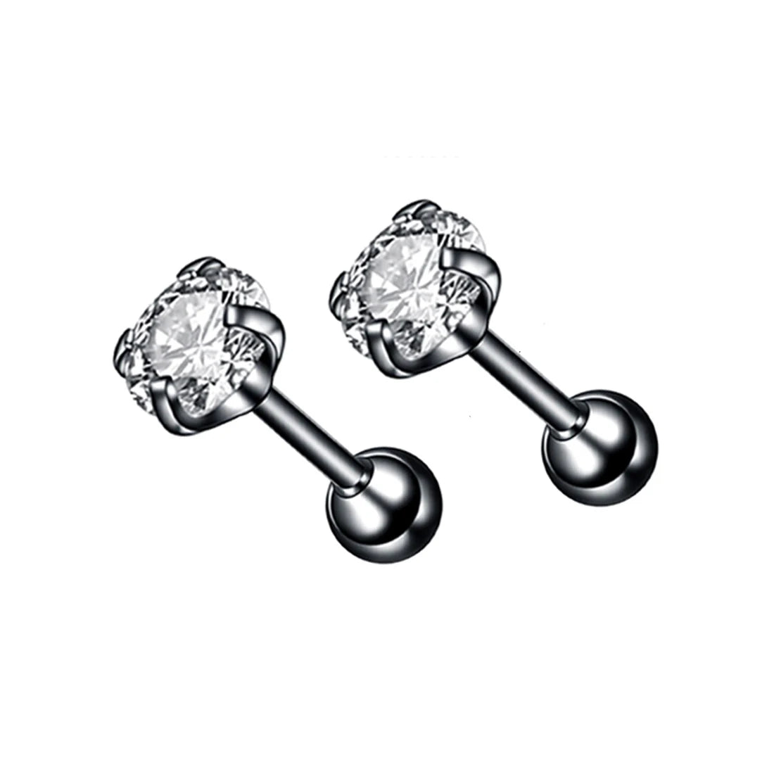 3-8mm Small Black Silver Colour Earrings Stone CZ Crystal Ear Studs Surgical Steel Cubic Unisex Accessories - The Clothing Company Sydney