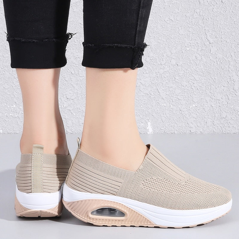 Summer Women's Fashion Vulcanized Sneakers Platform Solid Colour Flat Ladies Shoes Casual Breathable Wedges Ladies Walking Sneakers The Clothing Company Sydney