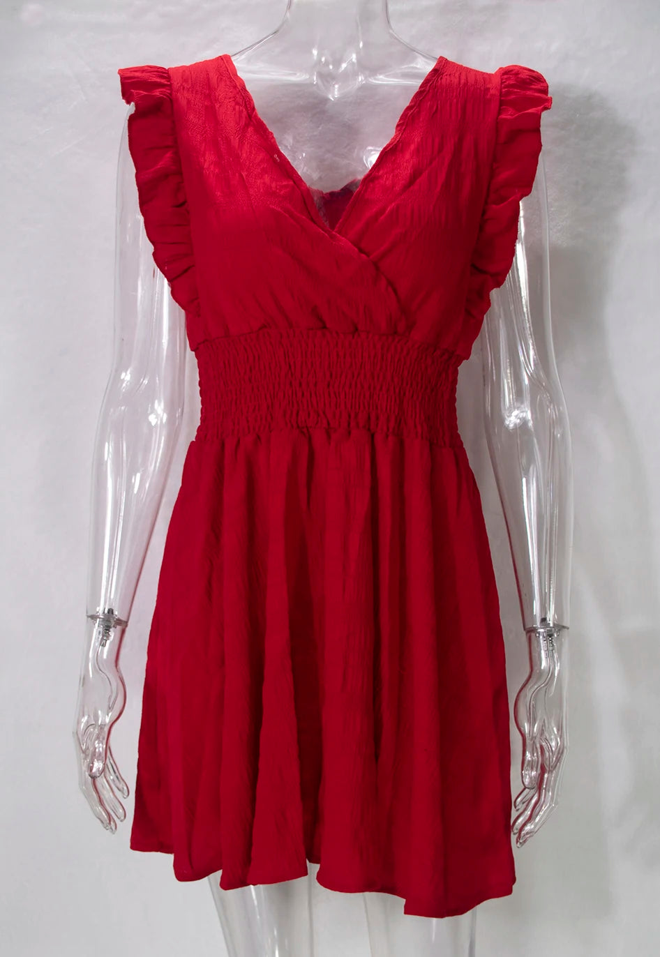 Elegant Short Summer Casual Slim Red Sleeveless Holiday Beach Dress Fashion V Neck A-line Dresses - The Clothing Company Sydney