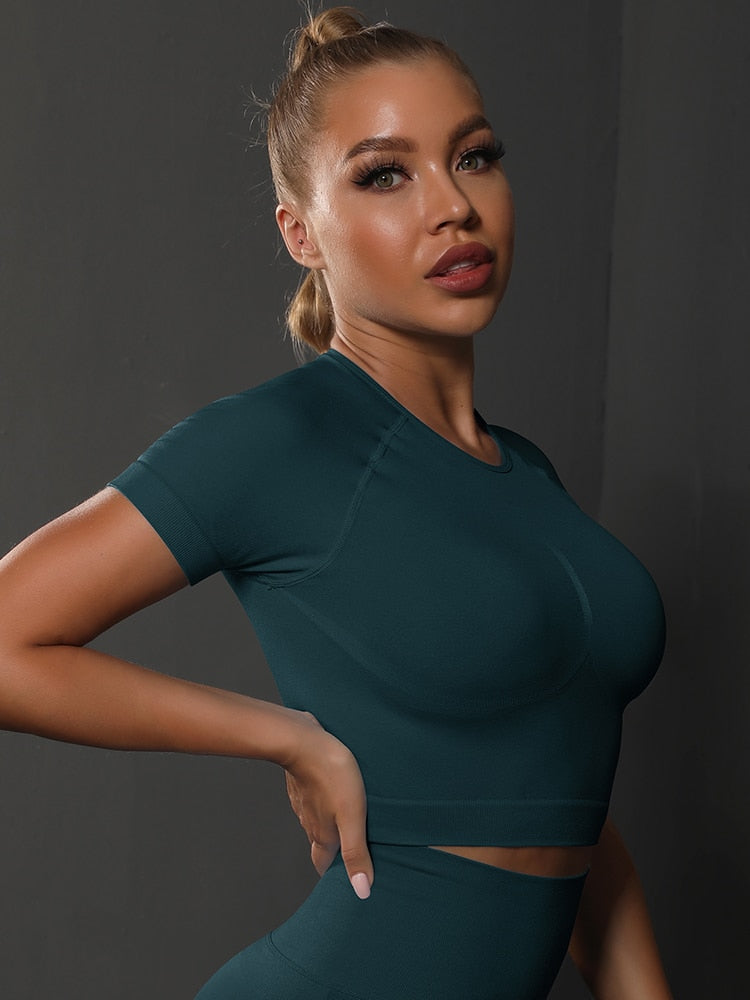 2 Piece Seamless Yoga Set Gym Sportswear Sport Top and High Waist Short Suit Fitness Workout Butt Lifting Short Tight Suit The Clothing Company Sydney