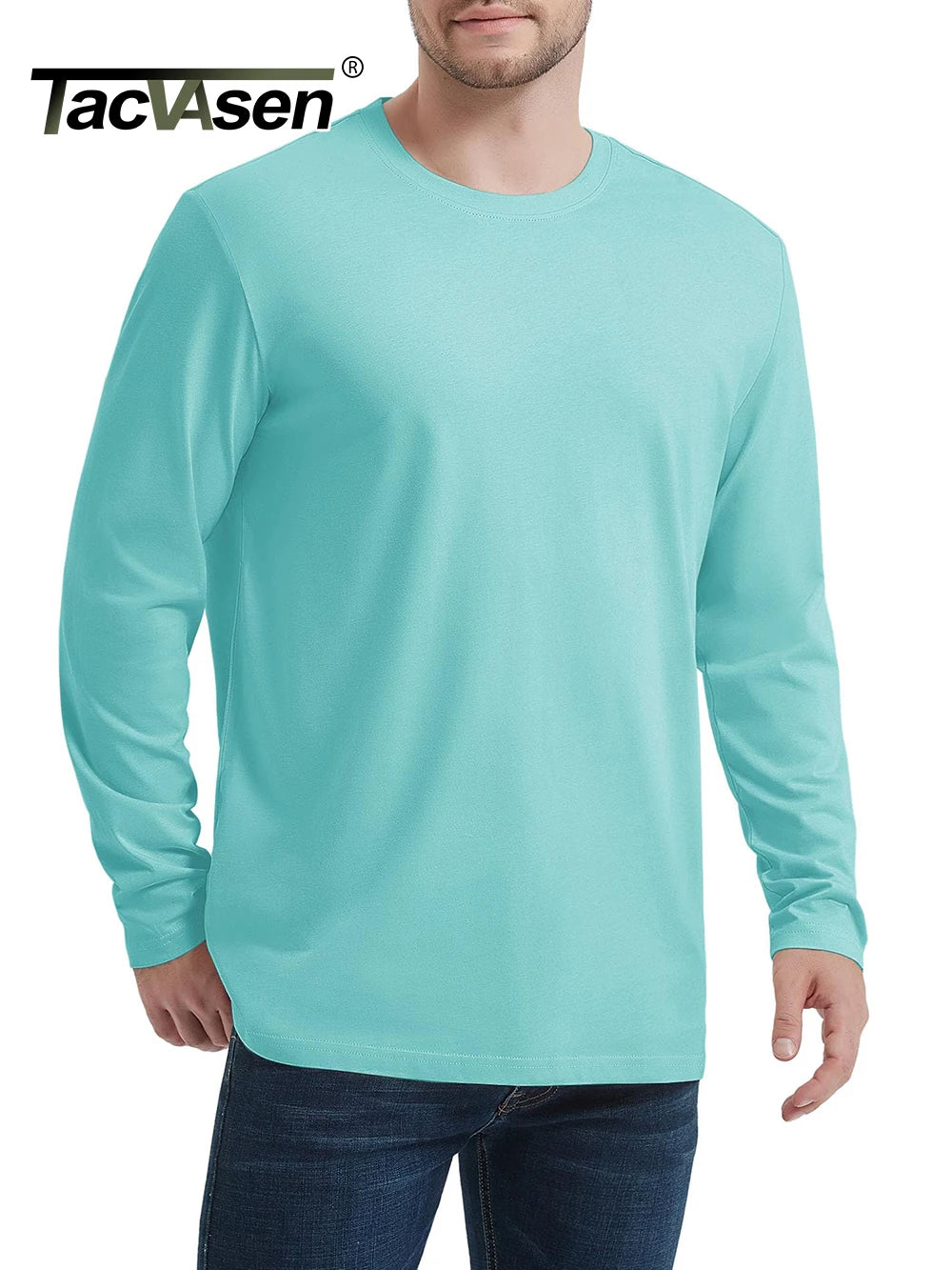Long Sleeve Cotton T-shirt Mens Breathable Moisture Absorbing Casual T-shirt Spring Pullover Crew Neck Basic Tee Top The Clothing Company Sydney