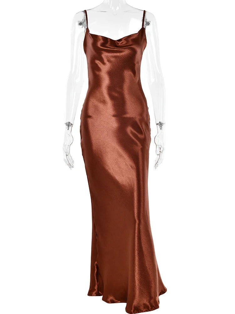 Spaghetti Strap Backless Summer Dress Women Satin Long Dress Elegant Bodycon Party Dresses - The Clothing Company Sydney