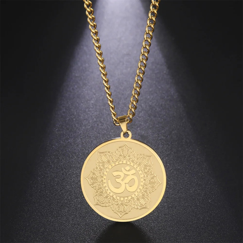 Yoga Lotus Om Aum Symbol Pendant Necklace Hindu Buddhist Stainless Steel Chain Meditation Spiritual Religious Jewellery The Clothing Company Sydney