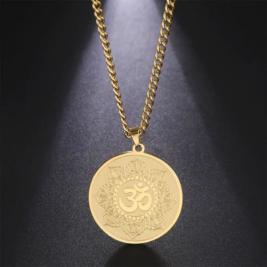 Yoga Lotus Om Aum Symbol Pendant Necklace Hindu Buddhist Stainless Steel Chain Meditation Spiritual Religious Jewellery The Clothing Company Sydney