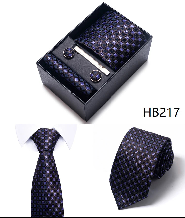 4 Piece Tie Handkerchief Cufflink Set For Men Necktie Holiday Gift Box Blue Gold Suit Accessories Slim Wedding Set The Clothing Company Sydney