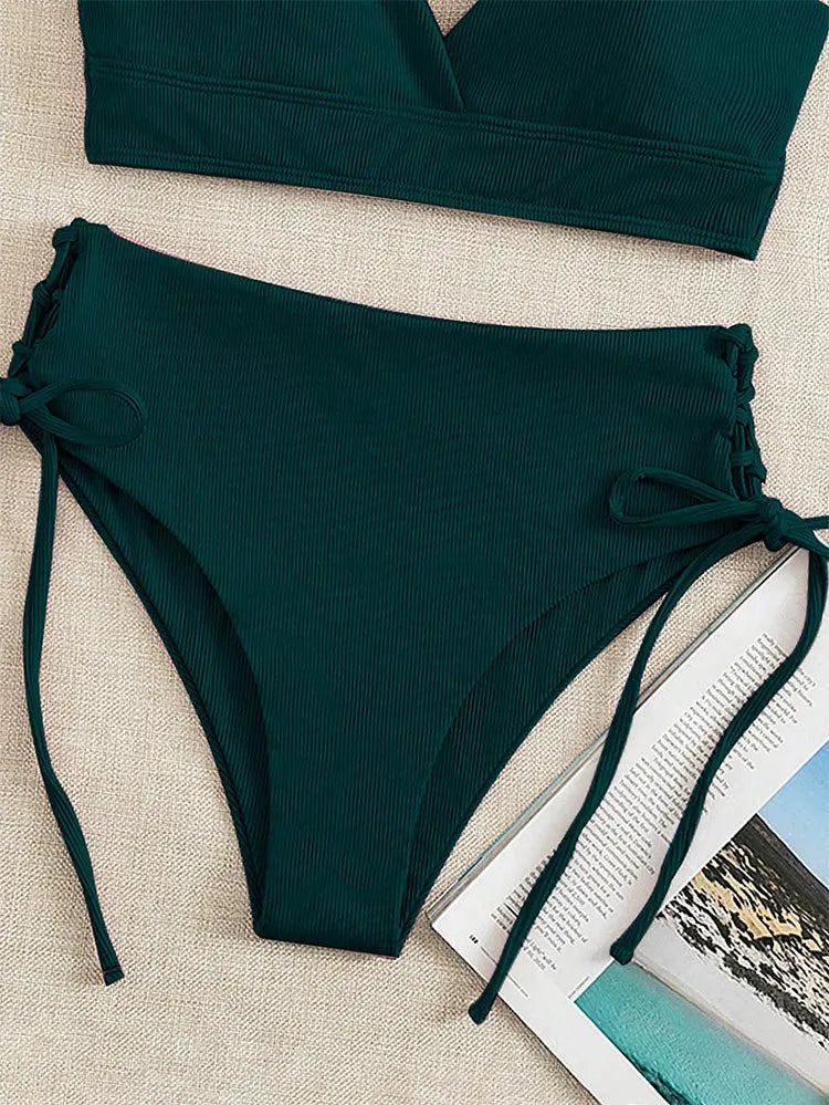 V-Neck Split Bikini Set for Women Swimsuit Lace Up Triangular Beach Swimwear Bathing Suit The Clothing Company Sydney