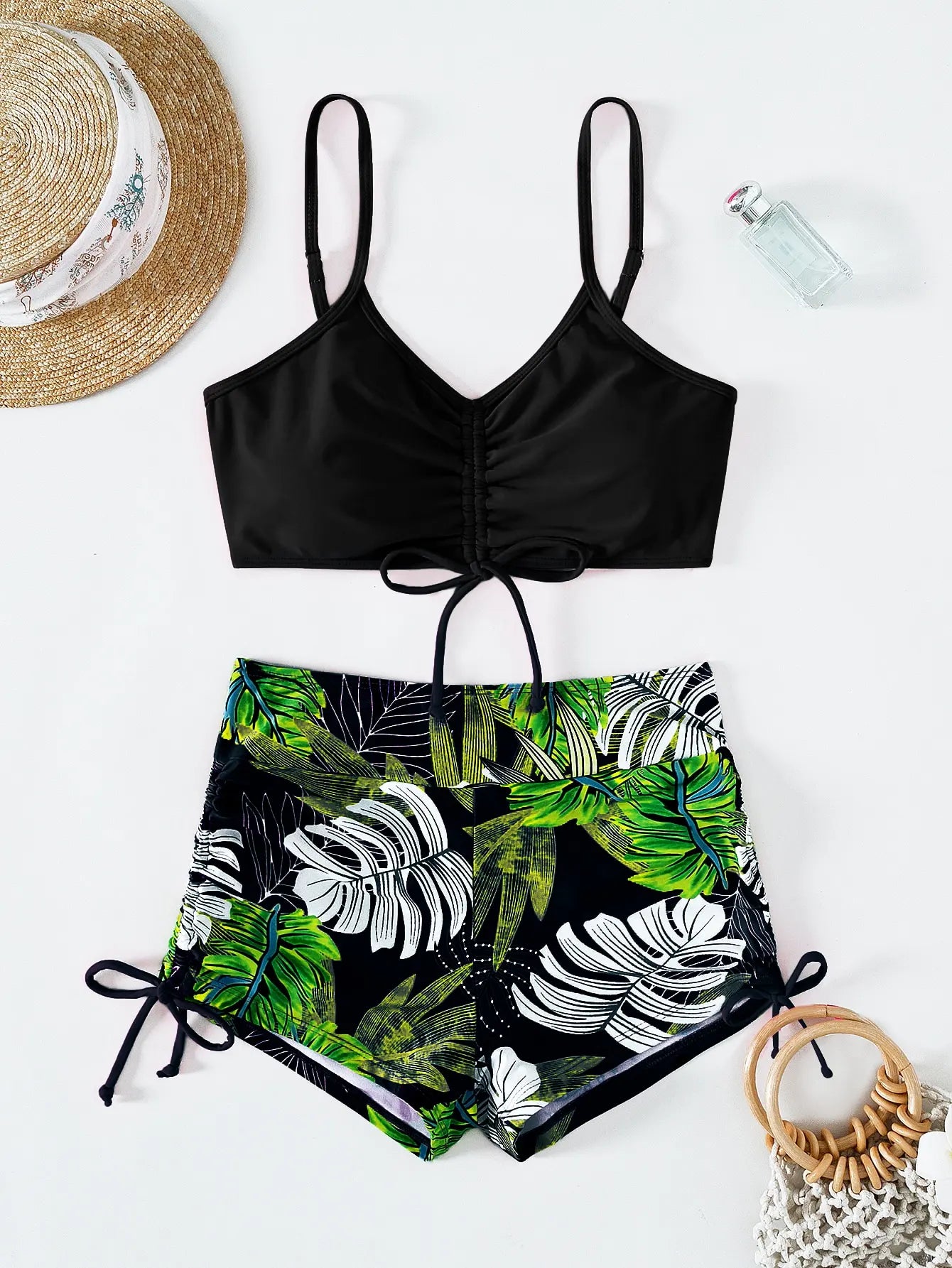 2 Piece Drawstring Front Shorts Bikinis High Waist Swimsuit Women Swimwear Bathers Bathing Swimming Swim Suit Beachwear - The Clothing Company Sydney