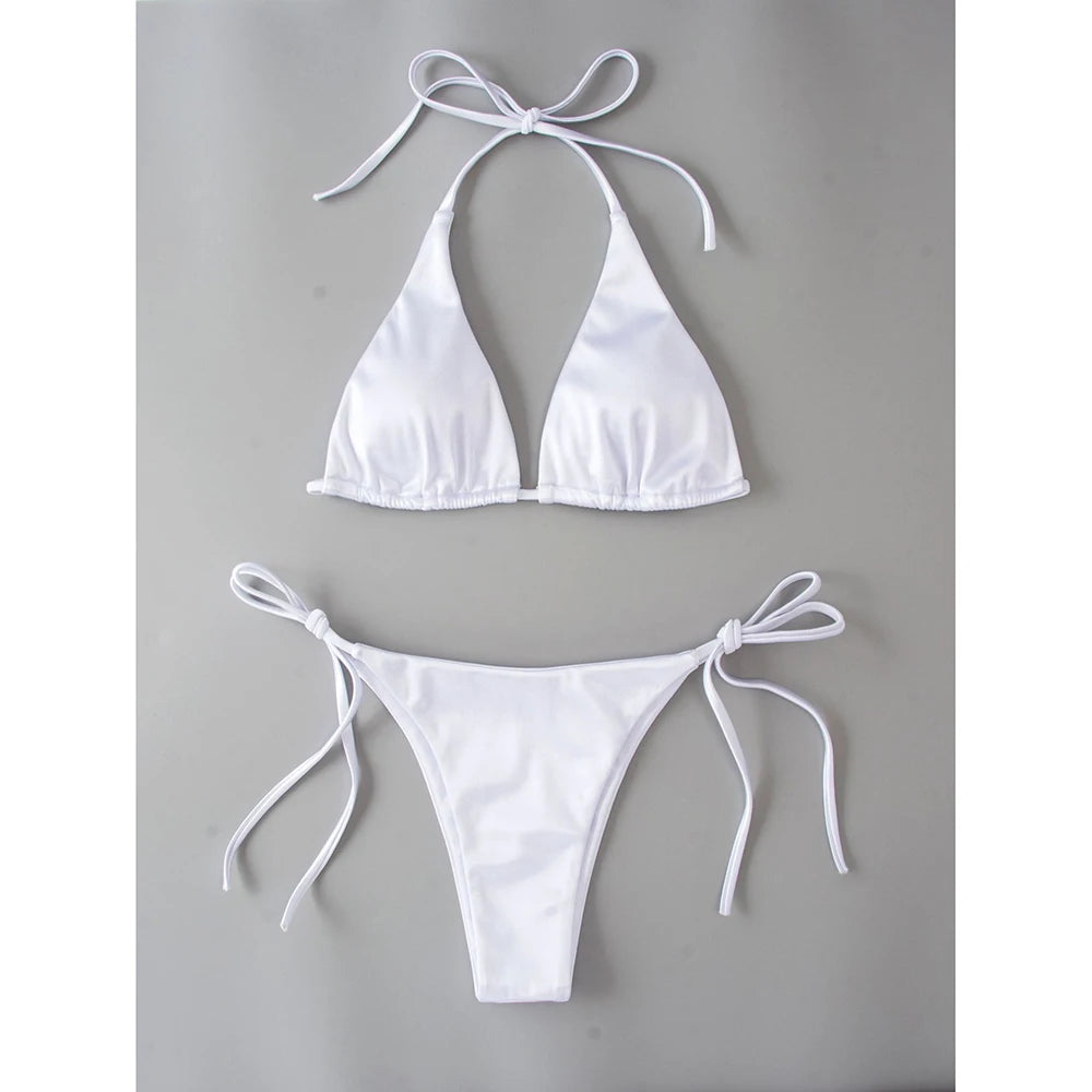 Metallic Halter Triangle Swimsuit Women Swimwear Bathing Suits Brazilian Thong Micro Bikinis Set Beach Wear The Clothing Company Sydney