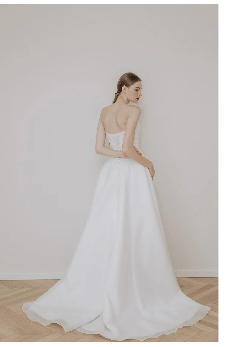 Strapless Elegant A-line Sleeveless Classic Lace Up Small Train Wedding Dress - The Clothing Company Sydney