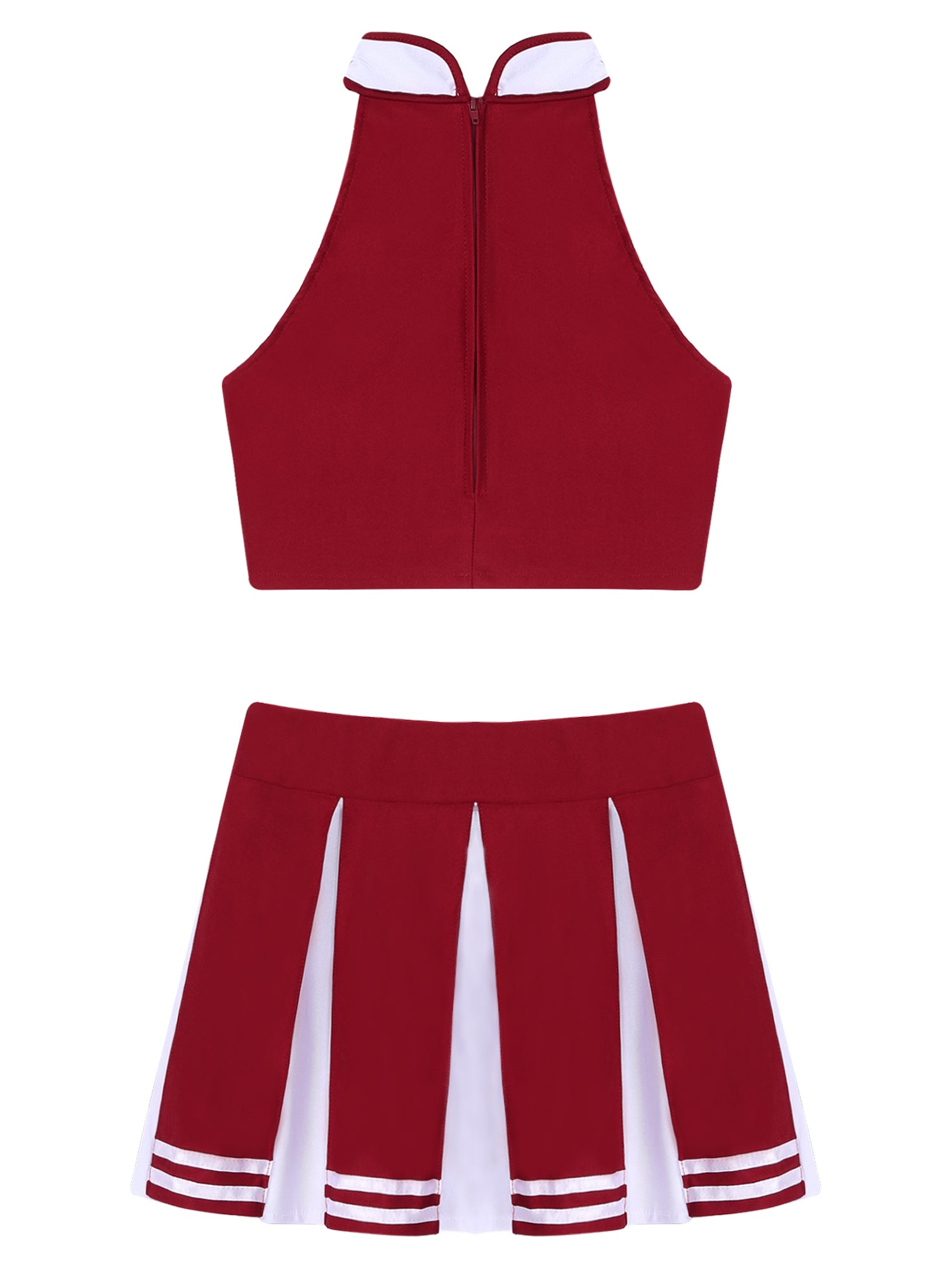 Women's Cheerleading Costume Uniform Carnival Cosplay Outfit Stand Collar Sleeveless Crop Top with Mini Pleated Skirt - The Clothing Company Sydney