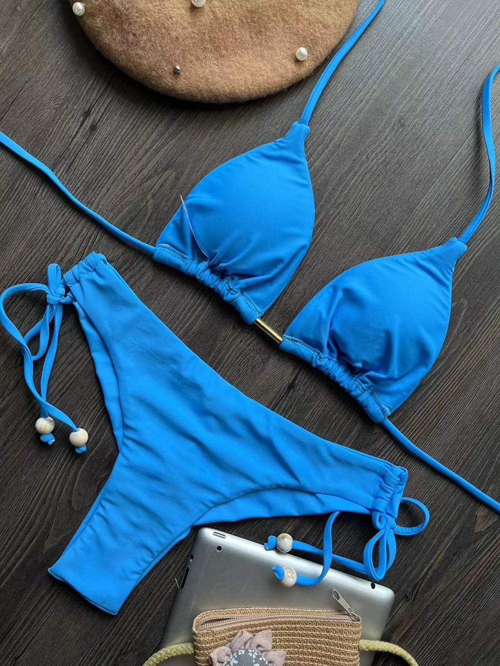 2 Piece Triangle Bathing Suit for Women Brazilian Bikinis Halter Swimwear Push Up Swimsuit Metal Chain Beach Bikini Set The Clothing Company Sydney