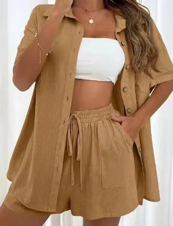 Casual Loose Single-breasted Top And Drawstring Shorts Set Fashion Ladies Suits Summer 2 Piece Set  Matching Outfits - The Clothing Company Sydney