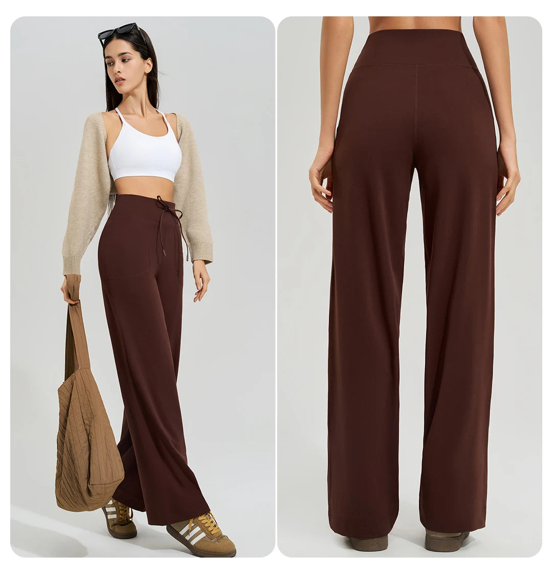 Women's High Waist Yoga Pants Gym Loose Running Yoga Pants Double Side Brushed with Pockets Pants Ties The Clothing Company Sydney