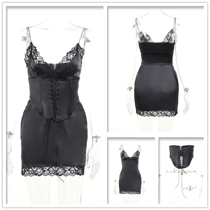 Lace Side Mini Slim Bodycon Summer Dress Spaghetti Strap Nightclub Party Dresses With Waist Wrap The Clothing Company Sydney