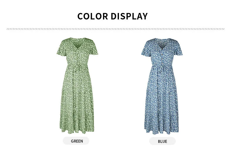 Vintage Floral Dresses for Women Elegant Loose Slit Summer Beach Holiday Leisure Long High Waist Print Dress - The Clothing Company Sydney