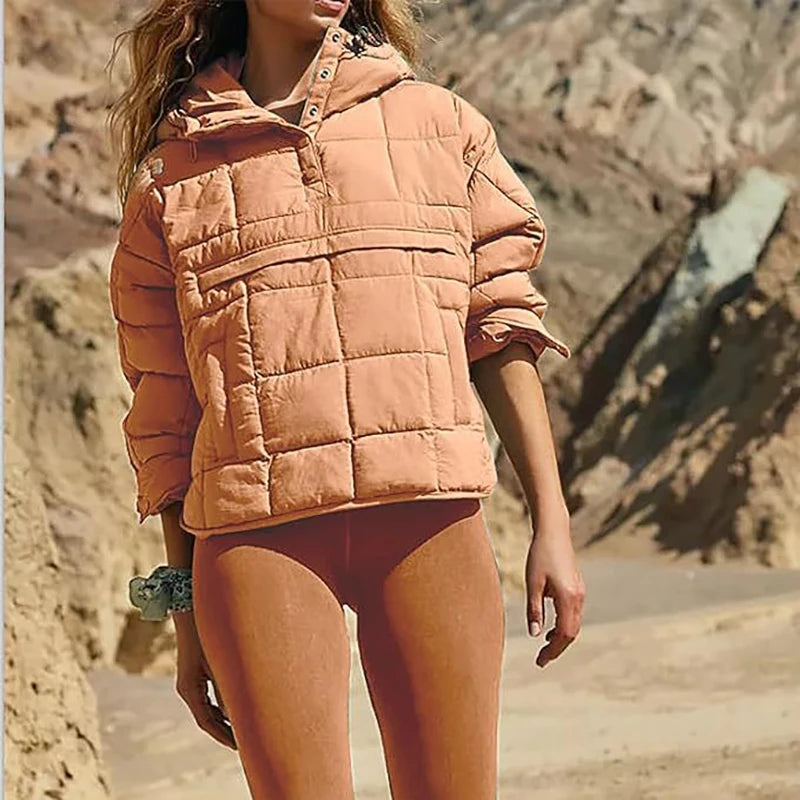 Autumn Winter Padded Jacket For Women Fashion Pockets Long Sleeves Hooded Pullovers Casual Coat - The Clothing Company Sydney