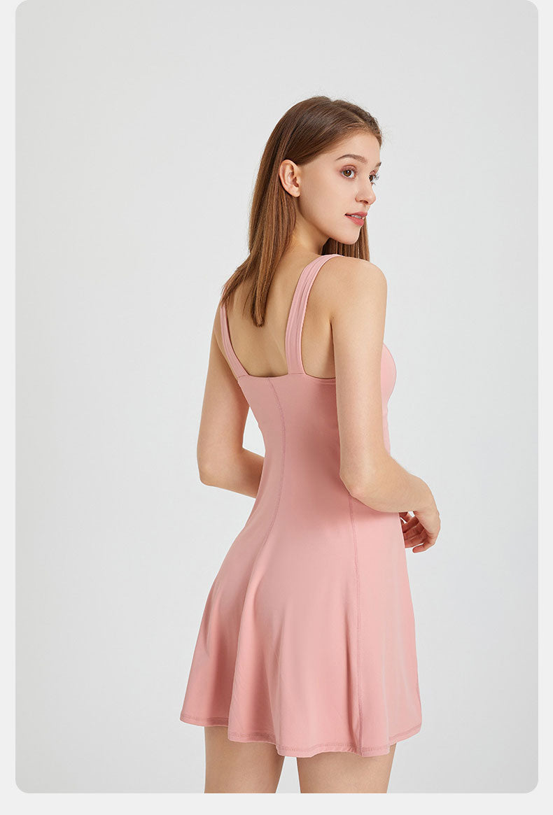 Women's Summer Tennis Netball Golf Dress Fashion Square Neck Pocket Sports Running Dress Breathable Workout Frock With Chest Pads The Clothing Company Sydney