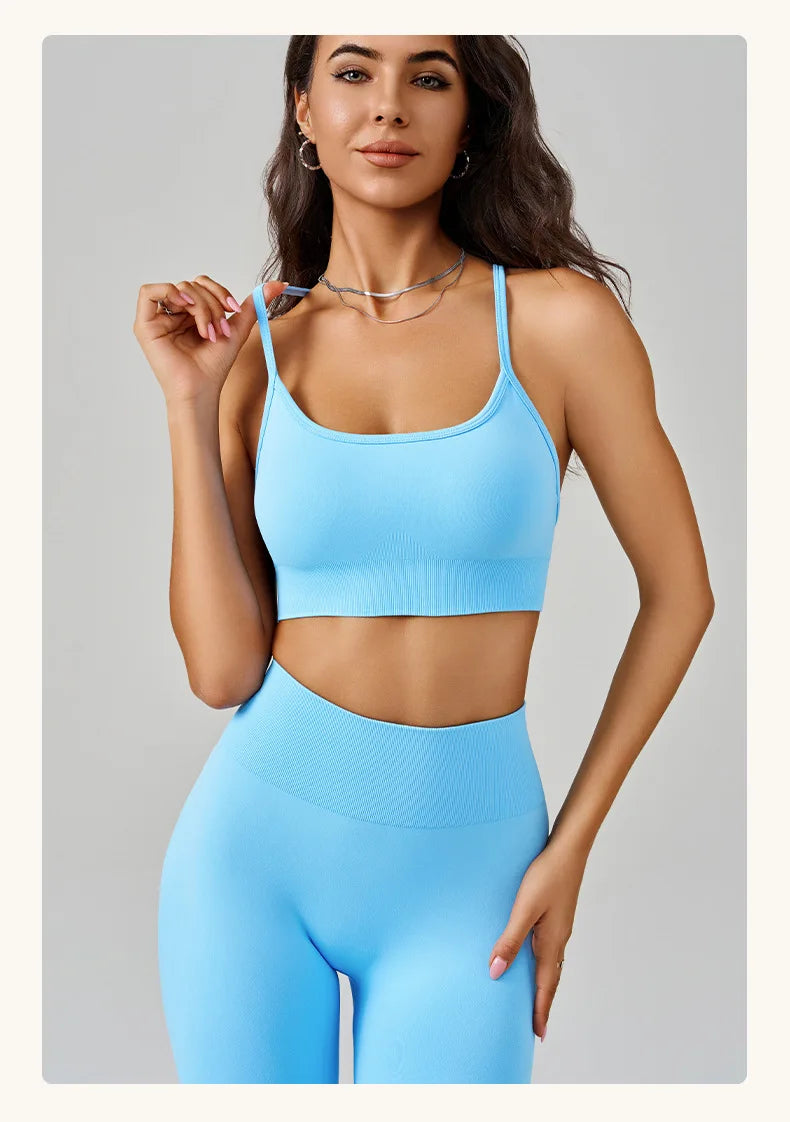 2 Piece Seamless Yoga Set Women Sports Outfit Crisscross Back Bra Fitness Suit High Waist Leggings Running Workout Tracksuit The Clothing Company Sydney