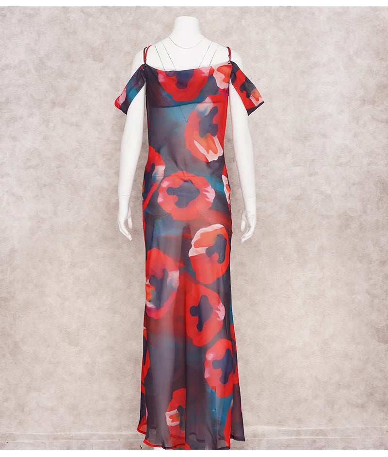 Spaghetti Strap Cold Shoulder Vacation Print Boho Dress Tunic Women Summer Clothes Beach Wear Swim Suit Cover Up Dress The Clothing Company Sydney