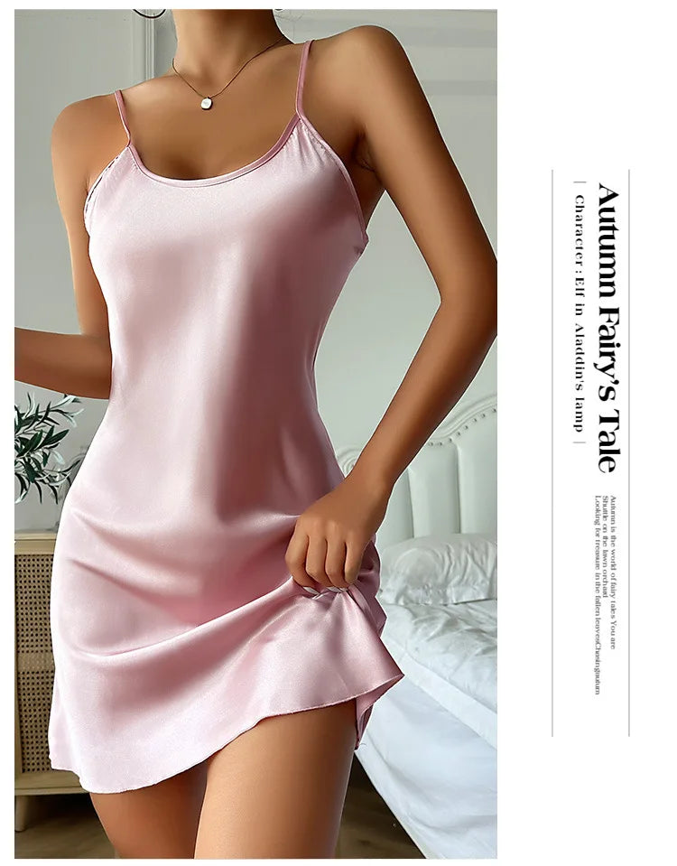 Silk Satin Women Nightgown Sleeveless Sleepwear Adjustable Spaghetti Strap Nightwear - The Clothing Company Sydney