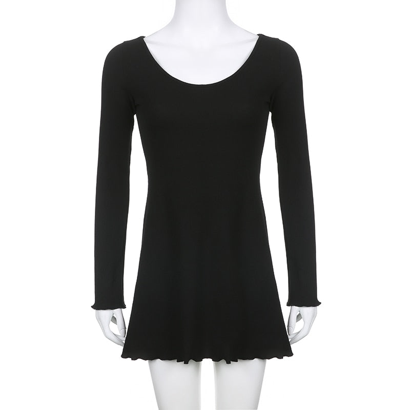 Casual Frill Long Sleeve Black Female Dress Slim Spring Autumn Mini Dresses Basic Fashion Elegant Outfit The Clothing Company Sydney